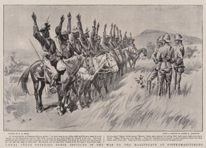 Zulúes leales ofreciendo sus servicios en la guerra al magistrado en Pietermaritzburg de Charles Edwin Fripp